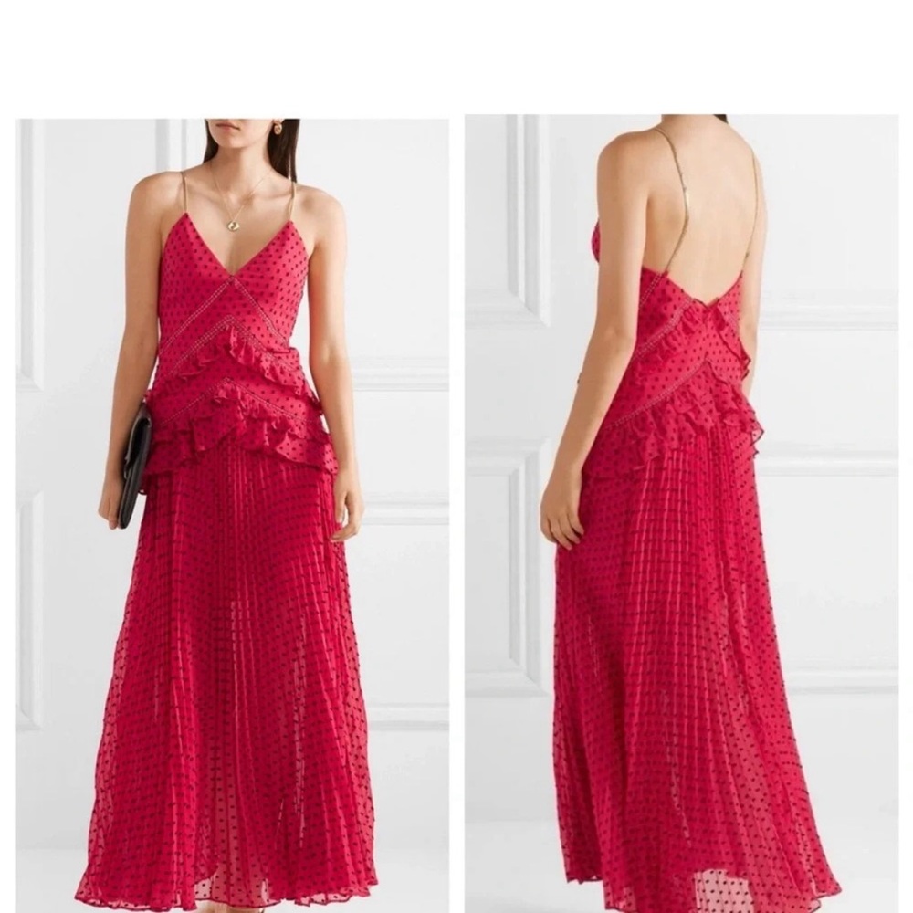 Self-Portrait Red Maxi Dress with Spaghetti Straps and V-Neck for Cocktail